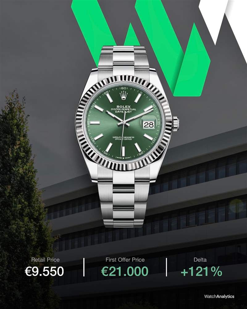 Datejust 126334二級(jí)市場(chǎng)的首波報(bào)價(jià)。(IG@watchanalytics) Rolex綠面手表Datejust、Day-Date首波行情曝光228238炒逾百萬-復(fù)刻表