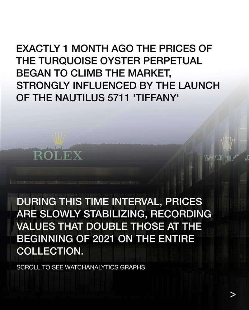 Rolex Oyster Perpetual綠松石面2022年後價格升破3萬歐元。（IG@watchanalytics）