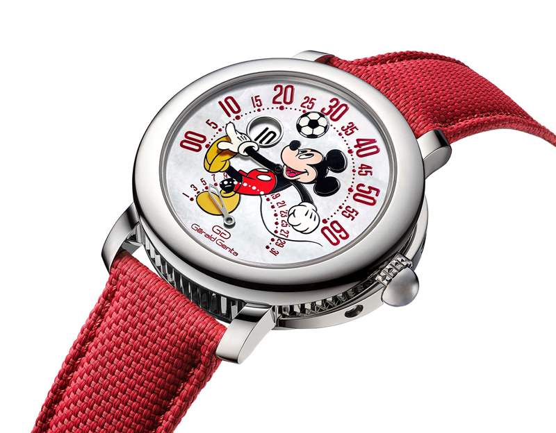 Gerald Genta推出Arena Bi-Retrograde Mickey Mouse數字跳時雙逆跳腕表:米老鼠踢足球 Gerald Genta推出Arena Bi-Retrograde Mickey Mouse數字跳時雙逆跳腕表:米老鼠踢足球-復刻表