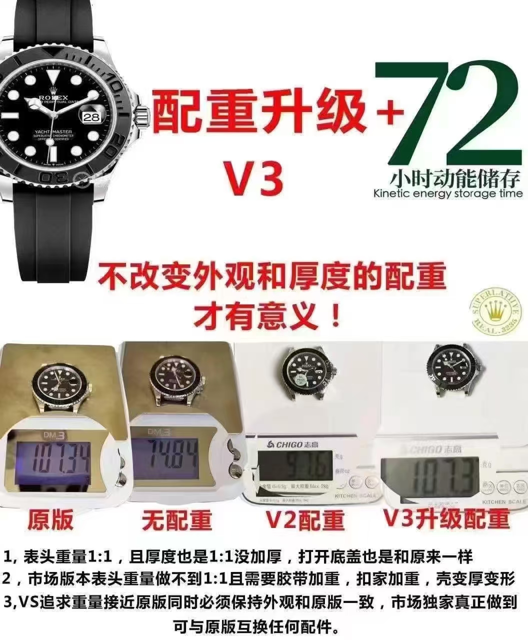 VS廠勞力士白金游艇226659 V3配重版精細測評(重量148克)-復(fù)刻表